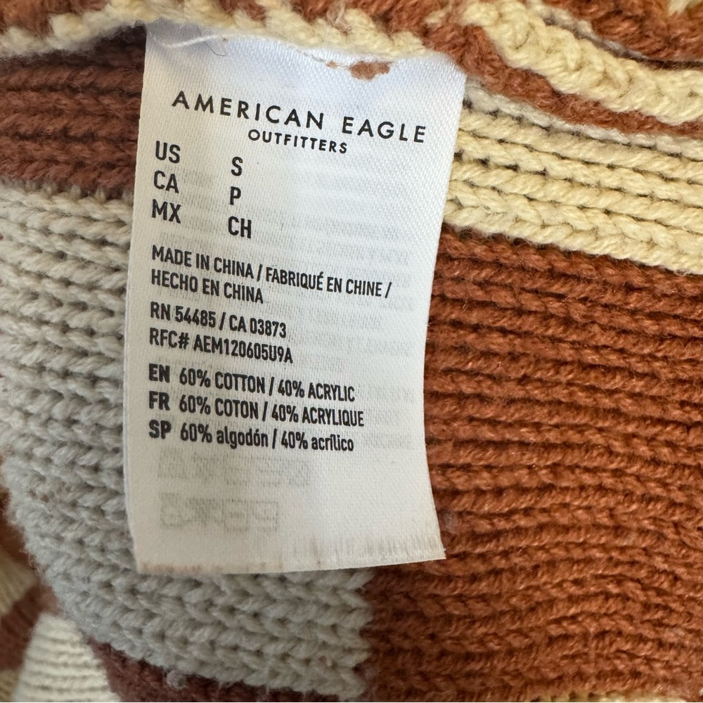 American Eagle Cream and Terracotta Oversized Checkerboard Cardigan - Picture 4 of 7